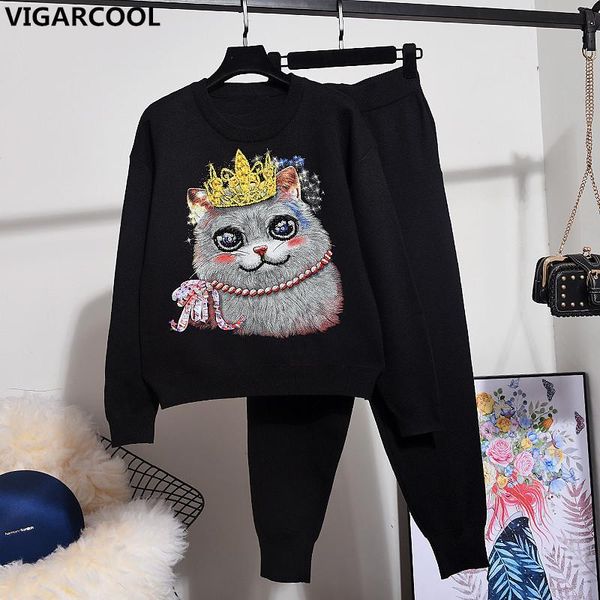two piece dress 2021 spring women's suit european and american sequins cat long-sleeved loose sweater + casual knitted pants, White
two piece dress 2021 spring women's suit european and american sequins cat long-sleeved loose sweater + casual knitted pants, White