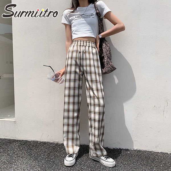 surmiitro summer plaid long wide leg pants women loose korean style floor length high waist trousers female 210712, Black;white
surmiitro summer plaid long wide leg pants women loose korean style floor length high waist trousers female 210712, Black;white