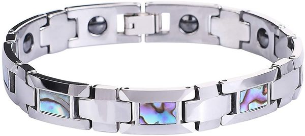 fashion health bracelet for men tungsten steel chain inlaid natural multicolor shell and magnetic stone bracelet, Black
fashion health bracelet for men tungsten steel chain inlaid natural multicolor shell and magnetic stone bracelet, Black