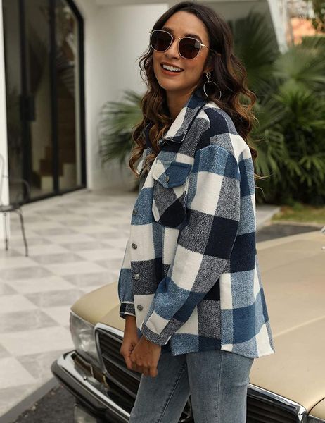 women's wool & blends fashion plaid long sleeve lapel button flannel loose shirt coat, Black
women's wool & blends fashion plaid long sleeve lapel button flannel loose shirt coat, Black