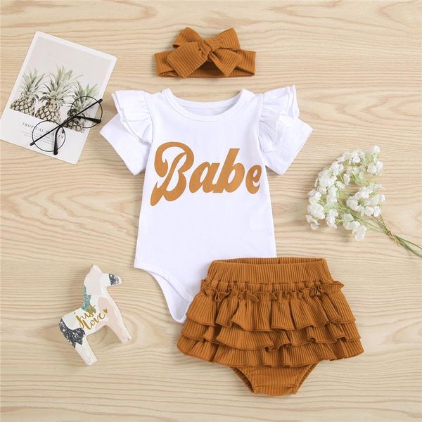 clothing sets baby girls clothes set letter print flying sleeve o-neck romper solid color shorts bow-knot headband, White
clothing sets baby girls clothes set letter print flying sleeve o-neck romper solid color shorts bow-knot headband, White
