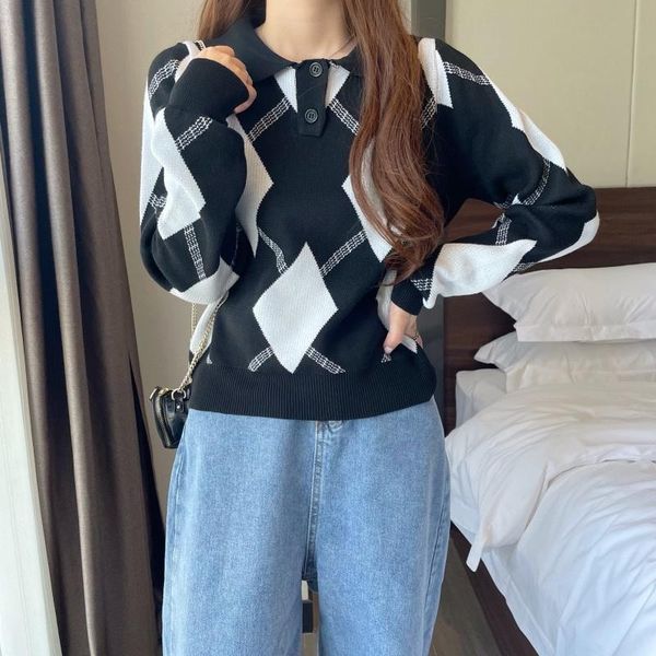 women's sweaters slim and versatile sweater autumn winter 2021 fashion contrast collar long sleeve, White;black
women's sweaters slim and versatile sweater autumn winter 2021 fashion contrast collar long sleeve, White;black