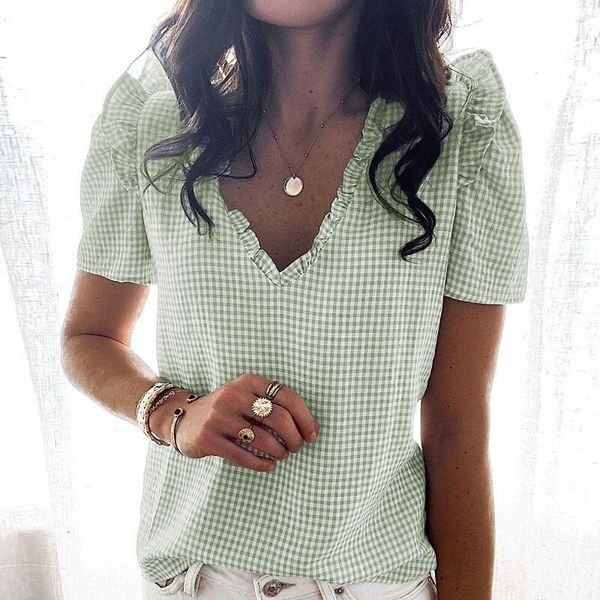 women's blouses & shirts plaid printed casual ruffle blouse women 2021 summer short sleeve shirt elegant v-neck fashion pullover, White
women's blouses & shirts plaid printed casual ruffle blouse women 2021 summer short sleeve shirt elegant v-neck fashion pullover, White