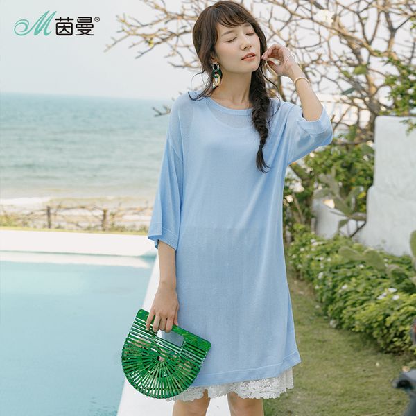 sweater summer loose style women fall shoulder sleeves lace lined two-piece dress ksrv, White;black
sweater summer loose style women fall shoulder sleeves lace lined two-piece dress ksrv, White;black
