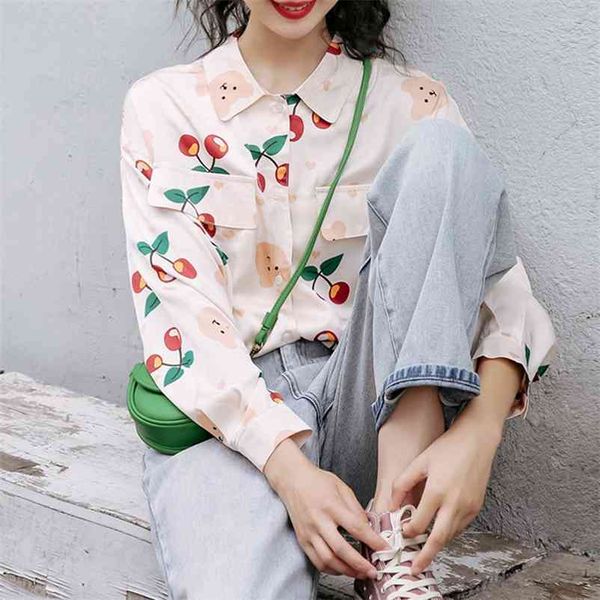 vintage shirt cute korean style fashion fruit print women blusas long sleeve autumn loose button casual 210519, White
vintage shirt cute korean style fashion fruit print women blusas long sleeve autumn loose button casual 210519, White