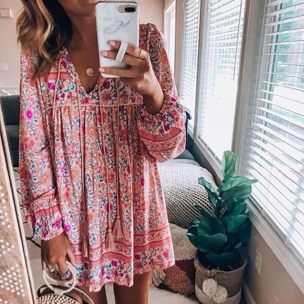 women's blouses & shirts women cute pink floral long sleeve boho blouse female print tassel, White
women's blouses & shirts women cute pink floral long sleeve boho blouse female print tassel, White