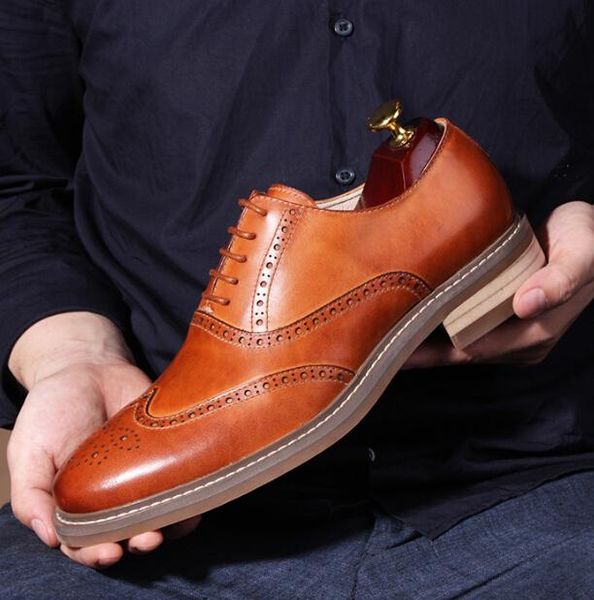 dress shoes vintage british style genuine leather brogue brown color carved bullock oxfords men's casual business shoe chaussure homme, Black
dress shoes vintage british style genuine leather brogue brown color carved bullock oxfords men's casual business shoe chaussure homme, Black
