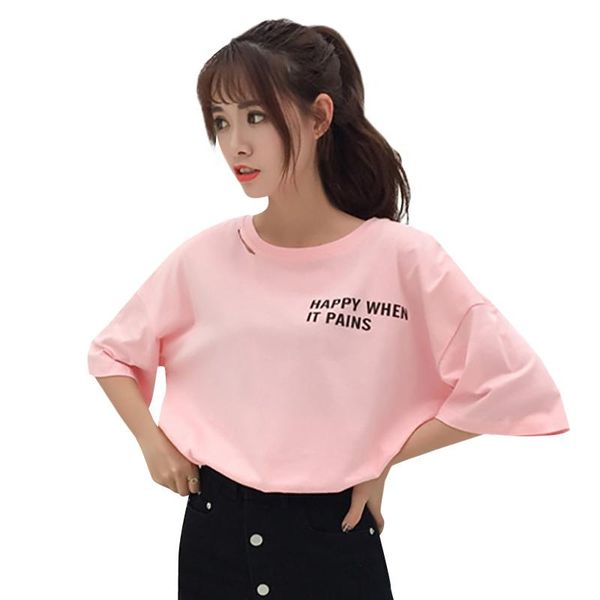 women's t-shirt 2021 korean version of the o-collar short-sleeved simple letter print hole loose fashion, White
women's t-shirt 2021 korean version of the o-collar short-sleeved simple letter print hole loose fashion, White