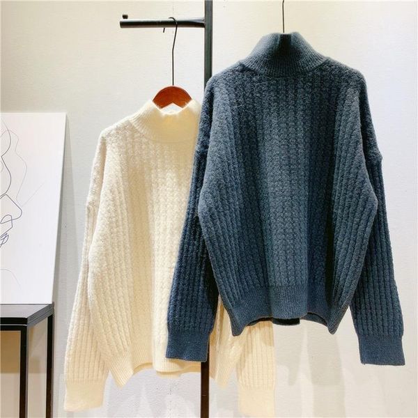 half-high collar sweater women mock neck pullover sueter mujer solid color simple brown loose jumper knit 1, White;black
half-high collar sweater women mock neck pullover sueter mujer solid color simple brown loose jumper knit 1, White;black