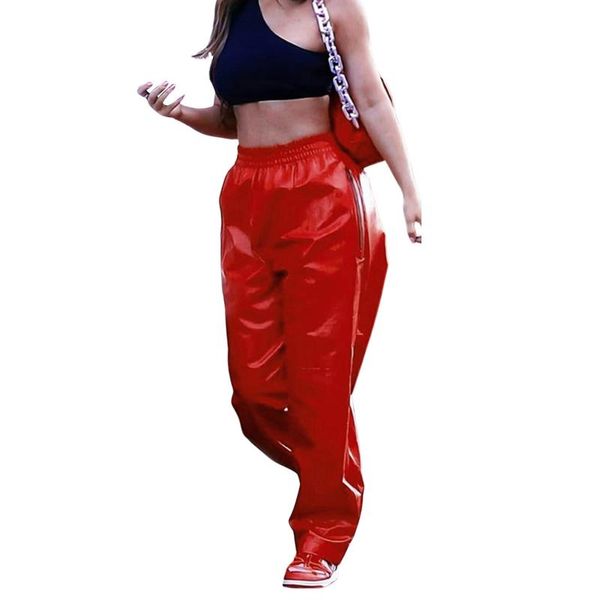 women pu leather pants fashion loose solid color faux trousers with zipper pocket casual 2021 ladies high waist women's & capris, Black;white
women pu leather pants fashion loose solid color faux trousers with zipper pocket casual 2021 ladies high waist women's & capris, Black;white