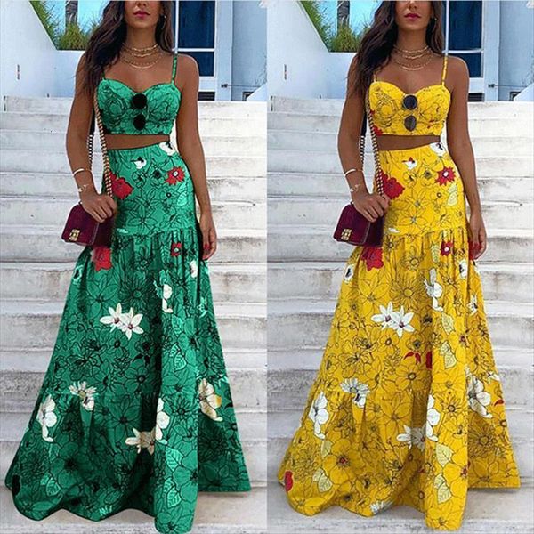 floral print summer dresses two womens tracksuits piece skirt set spaghetti strap crop and maxi long party 2 sets, Gray
floral print summer dresses two womens tracksuits piece skirt set spaghetti strap crop and maxi long party 2 sets, Gray