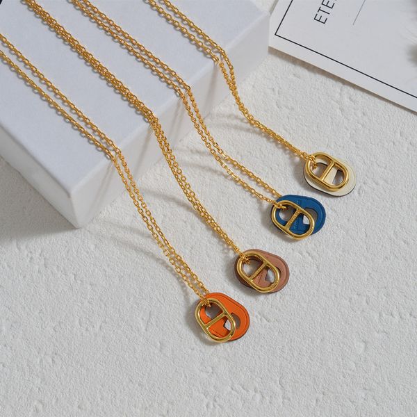 design jewelry pig nose 2021 new horseshoe buckle color cow leather necklace women's luxury sweater chain accessories, Silver
design jewelry pig nose 2021 new horseshoe buckle color cow leather necklace women's luxury sweater chain accessories, Silver