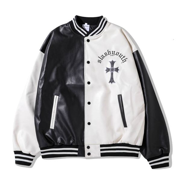 men's leather & faux fashions embroidered plutonium leather baseball jackets color contrast shreds hip hop male vnbp, Black
men's leather & faux fashions embroidered plutonium leather baseball jackets color contrast shreds hip hop male vnbp, Black