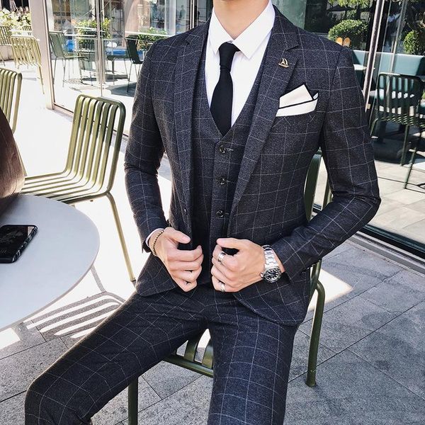 men's suits & blazers spot autumn suit three-piece business gentleman plaid boy, White;black
men's suits & blazers spot autumn suit three-piece business gentleman plaid boy, White;black