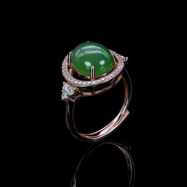 s925 sterling silver plated rose gold inlaid green chalcedony fashion ladies' opening ring, Black
s925 sterling silver plated rose gold inlaid green chalcedony fashion ladies' opening ring, Black