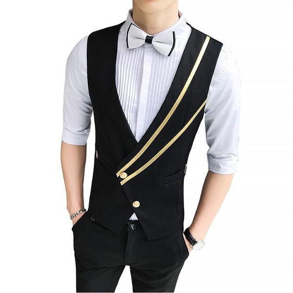 men's vests fashion deep v-neck vest diagonal buckle slim embroidered club nightclub bar overalls chaleco hombre, Black;white
men's vests fashion deep v-neck vest diagonal buckle slim embroidered club nightclub bar overalls chaleco hombre, Black;white