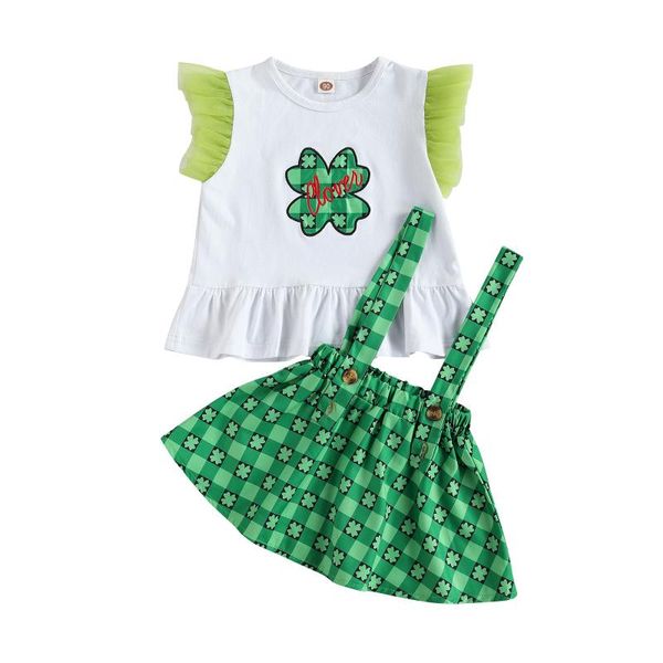 clothing sets girl's casual suit round neck short mesh sleeve falbala elastic t-shirt, four leaf clover print suspender skirt, White
clothing sets girl's casual suit round neck short mesh sleeve falbala elastic t-shirt, four leaf clover print suspender skirt, White