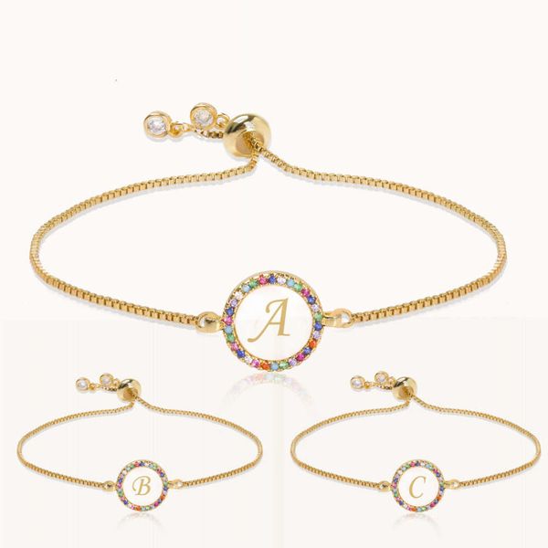 bracelet 26 letter pull shell bracelet disc bracelet colorful zirconium box chain, Golden;silver
bracelet 26 letter pull shell bracelet disc bracelet colorful zirconium box chain, Golden;silver