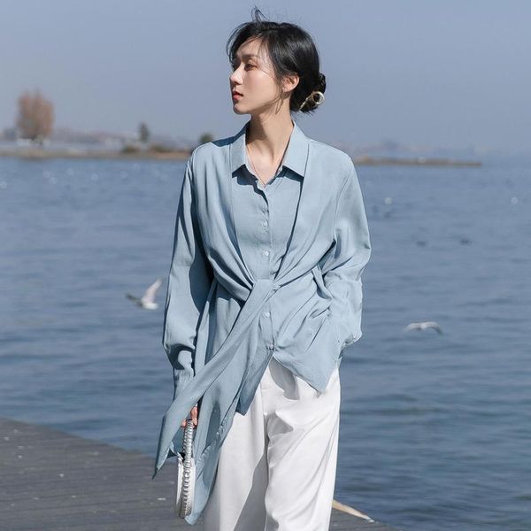 korean spring fashion solid color long sleeve shirt spliced cross bandage women casual blouse o6un women's blouses & shirts, White
korean spring fashion solid color long sleeve shirt spliced cross bandage women casual blouse o6un women's blouses & shirts, White