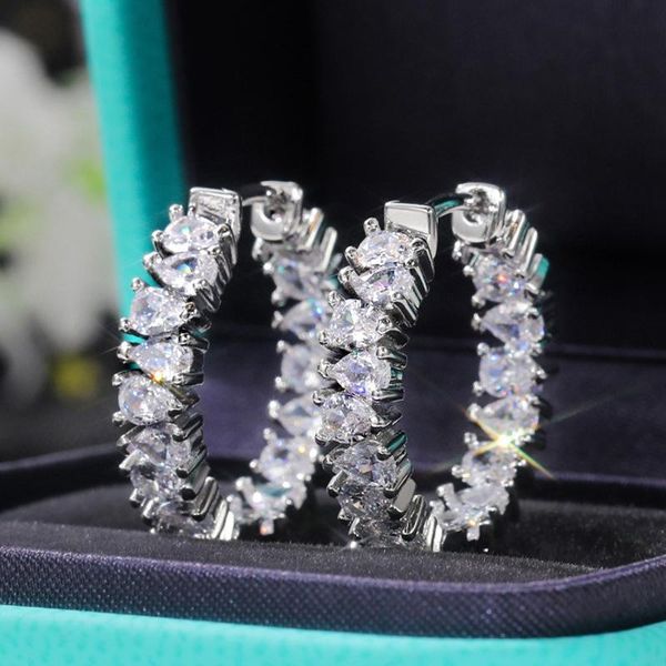 hoop & huggie personality single row water drop zircon earrings versatile luxury cubic zirconia jewelry, Golden;silver 
hoop & huggie personality single row water drop zircon earrings versatile luxury cubic zirconia jewelry, Golden;silver