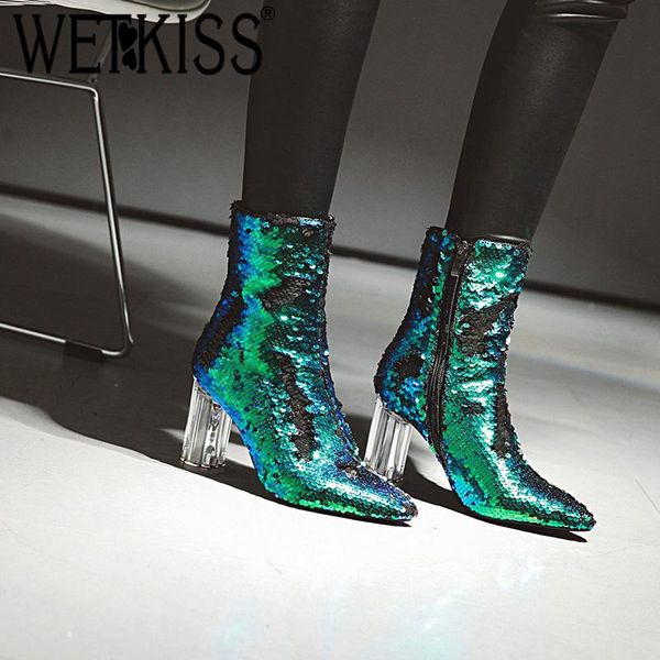 boots wetkiss pvc transparent heels high ankle women sequin pointed rubber footwear female shoes bling plus size, Black
boots wetkiss pvc transparent heels high ankle women sequin pointed rubber footwear female shoes bling plus size, Black
