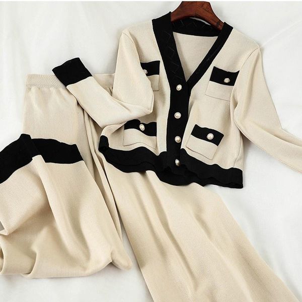 women's two piece pants runway winter fashion designer korean elegant knitted long sleeve v-neck + high waist wide leg suits pieces se, White
women's two piece pants runway winter fashion designer korean elegant knitted long sleeve v-neck + high waist wide leg suits pieces se, White