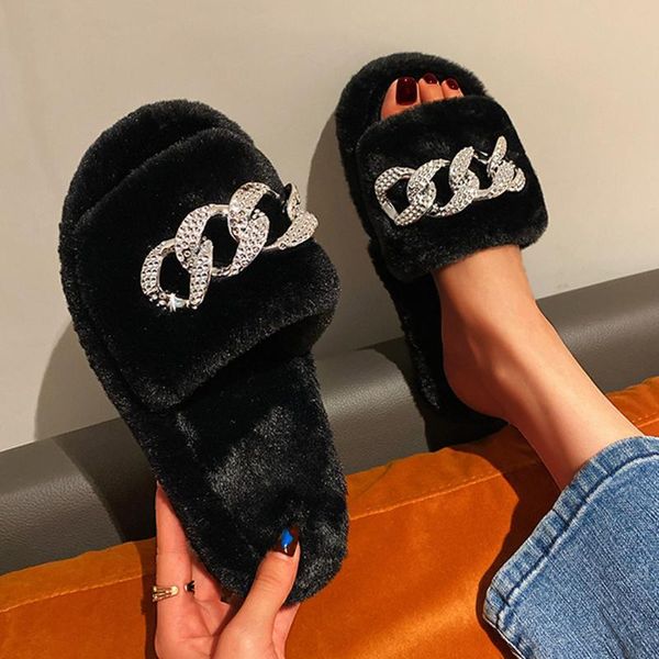 slippers warm fluffy women crystal chain faux fur indoor floor slides flat soft furry shoes ladies female anti-slip flip flops, Black
slippers warm fluffy women crystal chain faux fur indoor floor slides flat soft furry shoes ladies female anti-slip flip flops, Black