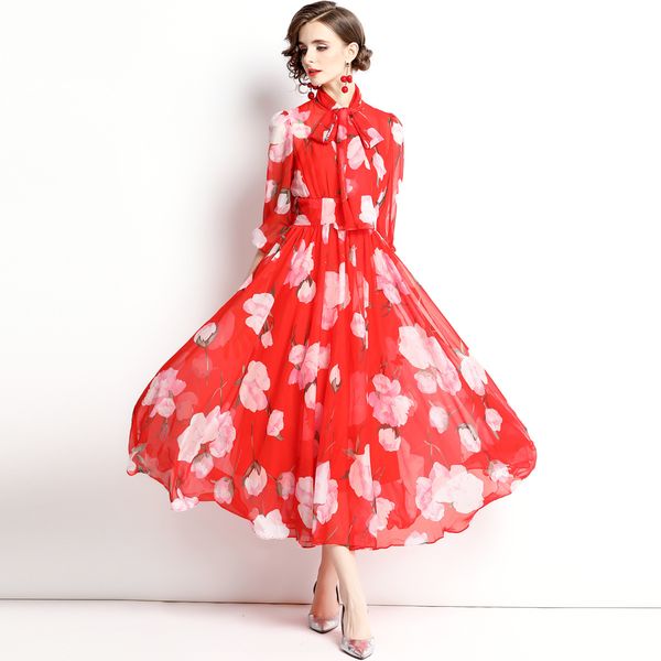 autumn women's dress 2021 long sleeve holiday style chiffon printing large swing tall skirt, Black;gray
autumn women's dress 2021 long sleeve holiday style chiffon printing large swing tall skirt, Black;gray