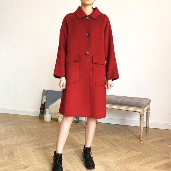 women's wool & blends double-sided coat 2021 tweed children's raglan sleeve back cover straight tube loose fashion doll collar, Black
women's wool & blends double-sided coat 2021 tweed children's raglan sleeve back cover straight tube loose fashion doll collar, Black