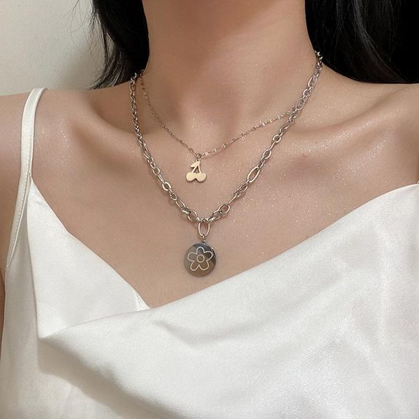pendant necklaces lovoacc sweet double layered titanium steel necklace for women chunky linked chain cherry flower chokers gift, Silver
pendant necklaces lovoacc sweet double layered titanium steel necklace for women chunky linked chain cherry flower chokers gift, Silver
