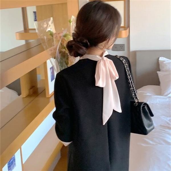 net price after south korea ins color stitching neck bowknot sleeve dress 210602, Black;gray
net price after south korea ins color stitching neck bowknot sleeve dress 210602, Black;gray