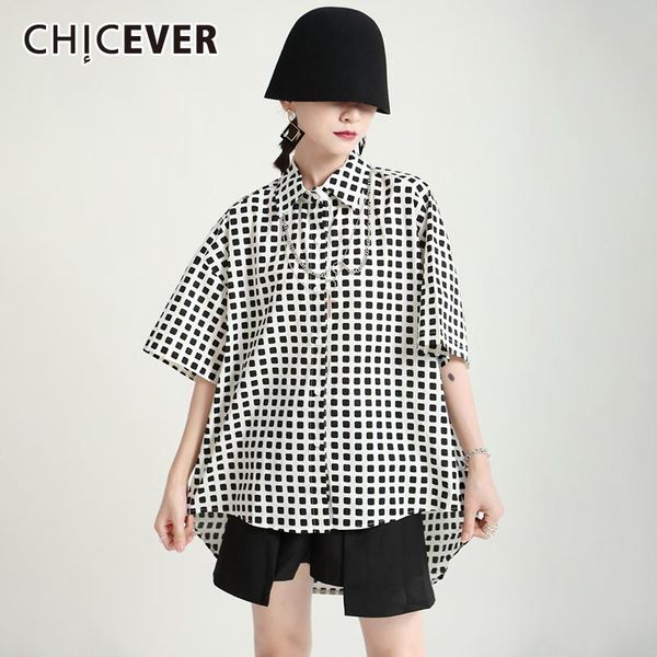 women's blouses & shirts chicever straight plaid shirt for women lapel collar short sleeve hit color single breasted loose female 2021, White
women's blouses & shirts chicever straight plaid shirt for women lapel collar short sleeve hit color single breasted loose female 2021, White