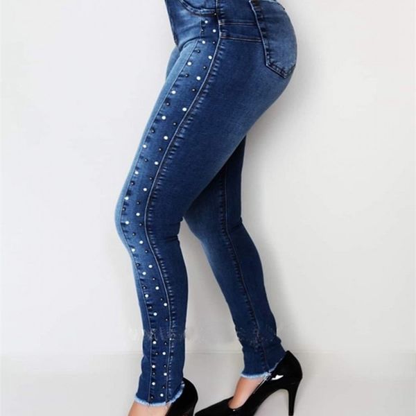 women high waist slim skinny elastic denim jeans pants ladies vintage beading push up pencil calca jeans winter mom, Blue
women high waist slim skinny elastic denim jeans pants ladies vintage beading push up pencil calca jeans winter mom, Blue