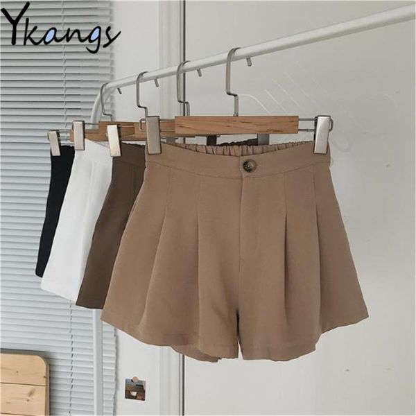 women's shorts button pockets back elastic high waist pleated culottes korean summer women wide leg skirt solid color office lady, White;black
women's shorts button pockets back elastic high waist pleated culottes korean summer women wide leg skirt solid color office lady, White;black