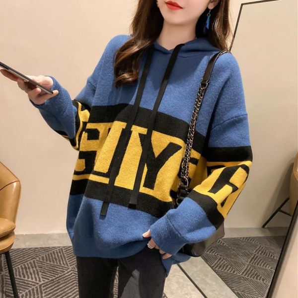 women's sweaters knitted hooded pullover sweater women autumn spring fashion korean loose coat letter striped jersey oversize mujer, White;black
women's sweaters knitted hooded pullover sweater women autumn spring fashion korean loose coat letter striped jersey oversize mujer, White;black