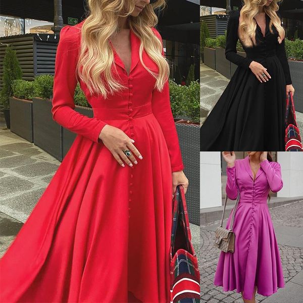 casual dresses autumn 2021 women dress elegant v-neck long sleeves single breasted slim, Black;gray
casual dresses autumn 2021 women dress elegant v-neck long sleeves single breasted slim, Black;gray