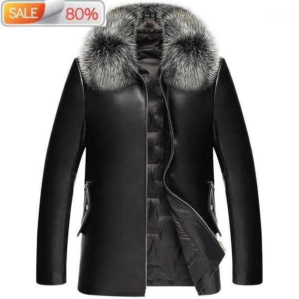 men's leather & faux genuine down jacket sheepskin coat for men jackets real fur collar doudoune homme b21564, Black
men's leather & faux genuine down jacket sheepskin coat for men jackets real fur collar doudoune homme b21564, Black