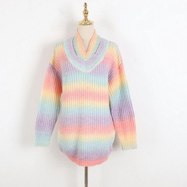 women's sweaters pierced neck v-neck mohair sweater autumn and winter clothing korean rainbow gradient medium long pullover, White;black
women's sweaters pierced neck v-neck mohair sweater autumn and winter clothing korean rainbow gradient medium long pullover, White;black