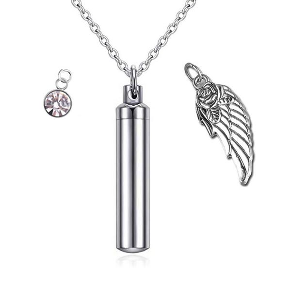 pendant necklaces cylinder cremation urn necklace for ashes memorial keepsake with angel wing stainless steel jewelry, Silver
pendant necklaces cylinder cremation urn necklace for ashes memorial keepsake with angel wing stainless steel jewelry, Silver