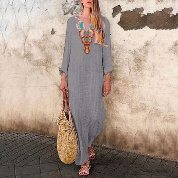 casual dresses 40# cotton linen floral printed long dress women boho v-neck split hem straight vintage sleeve holiday, Black;gray
casual dresses 40# cotton linen floral printed long dress women boho v-neck split hem straight vintage sleeve holiday, Black;gray
