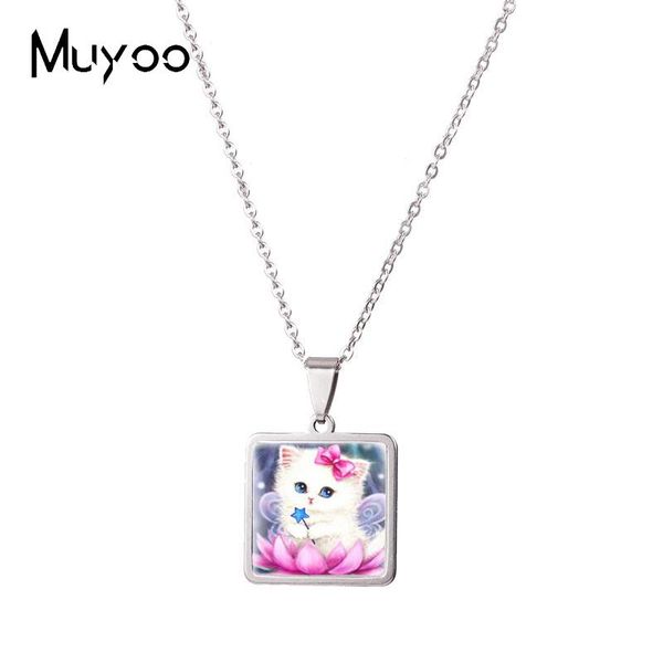 chains 2021 painting animals cats and moon square pendant handmade stainless steel necklace, Silver
chains 2021 painting animals cats and moon square pendant handmade stainless steel necklace, Silver