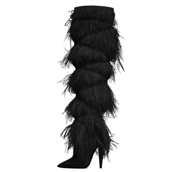 boots feather tassel cover suede knee high runway shoes woman pointy heel leather long winter, Black
boots feather tassel cover suede knee high runway shoes woman pointy heel leather long winter, Black