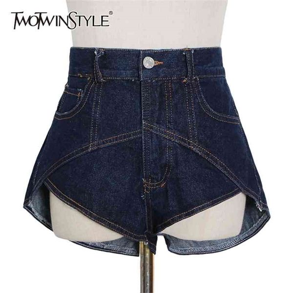 twotyle irregular slim denim short for women high waist casual shorts female fashion clothing summer style 210624, White;black
twotyle irregular slim denim short for women high waist casual shorts female fashion clothing summer style 210624, White;black