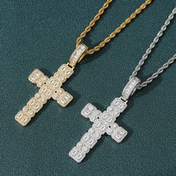 double row round square cubic zirconia cross pendant necklace hip hop jewelry, Silver
double row round square cubic zirconia cross pendant necklace hip hop jewelry, Silver
