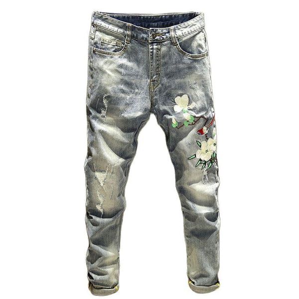 men skinny casual fashion sweatpants jeans embroidery men's jean homme denim slim fit pants trousers, Blue
men skinny casual fashion sweatpants jeans embroidery men's jean homme denim slim fit pants trousers, Blue