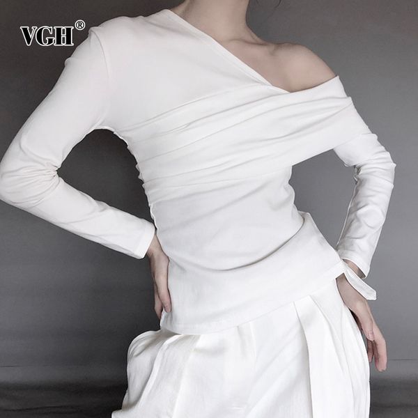 vgh asymmetrical white t shirt for women long sleeve ruched slim solid female fall fashion new tide clothing 210421
vgh asymmetrical white t shirt for women long sleeve ruched slim solid female fall fashion new tide clothing 210421