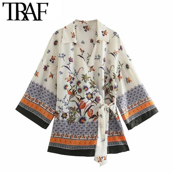 women's blouses & shirts traf women fashion with tied floral print kimono blouse vintage three quarter sleeve side vents female chic, White
women's blouses & shirts traf women fashion with tied floral print kimono blouse vintage three quarter sleeve side vents female chic, White