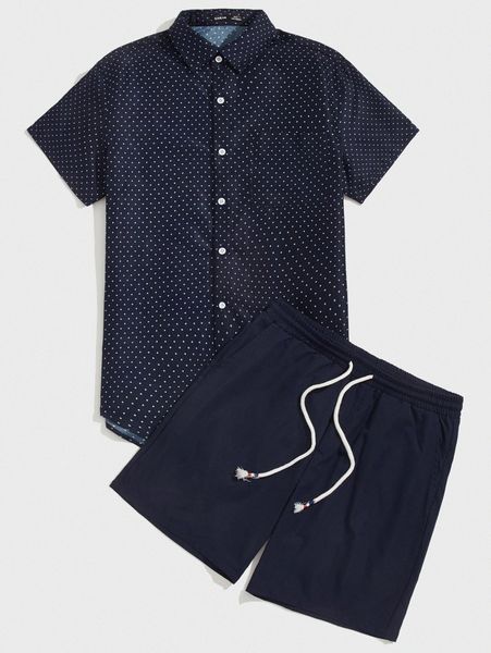 men allover print shirt and shorts set y9xm#, Gray