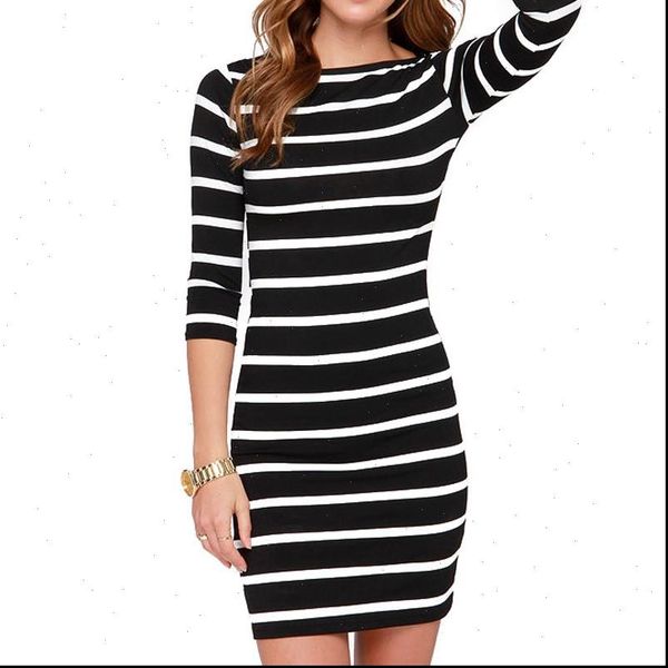 spring and autumn models womens dress fashion black white stripes long sleeves slim plus size casual, Black;gray
spring and autumn models womens dress fashion black white stripes long sleeves slim plus size casual, Black;gray