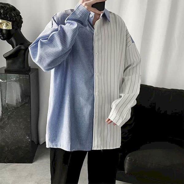 men's casual shirts long sleeved striped shirt, loose shirt color matching japanese vertical pattern, custom beautiful clothes, White;black
men's casual shirts long sleeved striped shirt, loose shirt color matching japanese vertical pattern, custom beautiful clothes, White;black